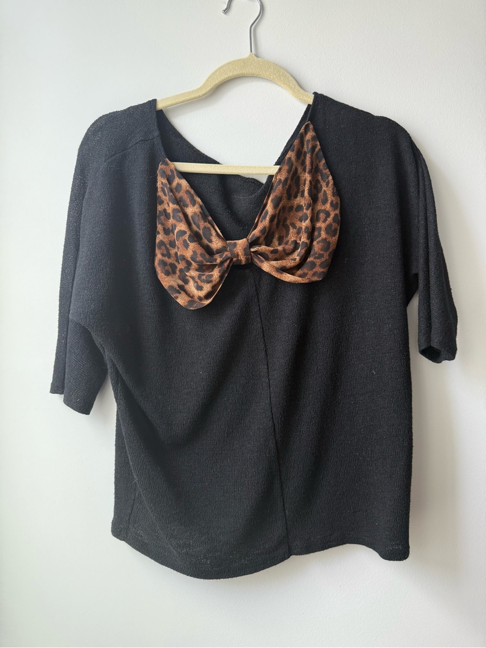Black Women’s Top with Leopard Bow Accent